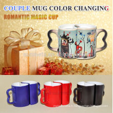 Tasse de couple de sublimation, tasse en céramique de couple, tasse changeante de couleur magique